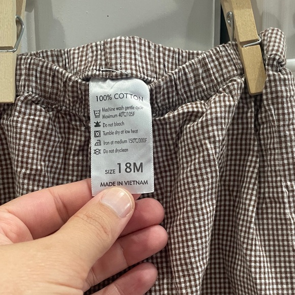 Brown Checkered Smocked tunic with Embroidered Collar and matching pant set - Picture 13 of 14